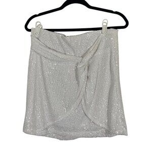 GB Sequin Chic Mini Skirt XL White Shiny Glam Cocktail Preppy Vegas Wedding 80s